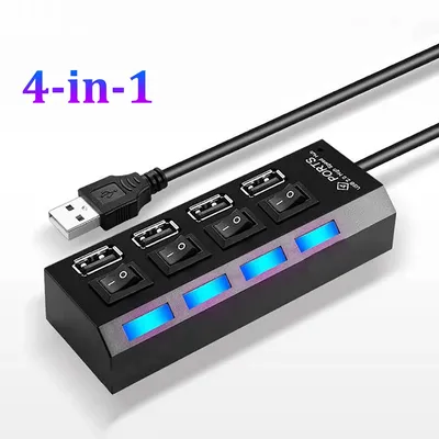 4 Ports USB 2.0 Hub USB HUB 2.0 Multi USB Splitter Hub Mehrere USB Expander 2.0 USB Hub mit Schalter für Computer PC Zubehör