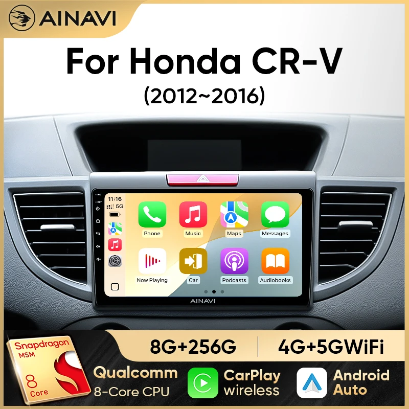 Ainavi Auto Radio Für Honda CRV CR-V 2012-2016 Carplay Android Auto Qualcomm Auto Stereo Multimedia Player 4G wifi DSP 48EQ Image
