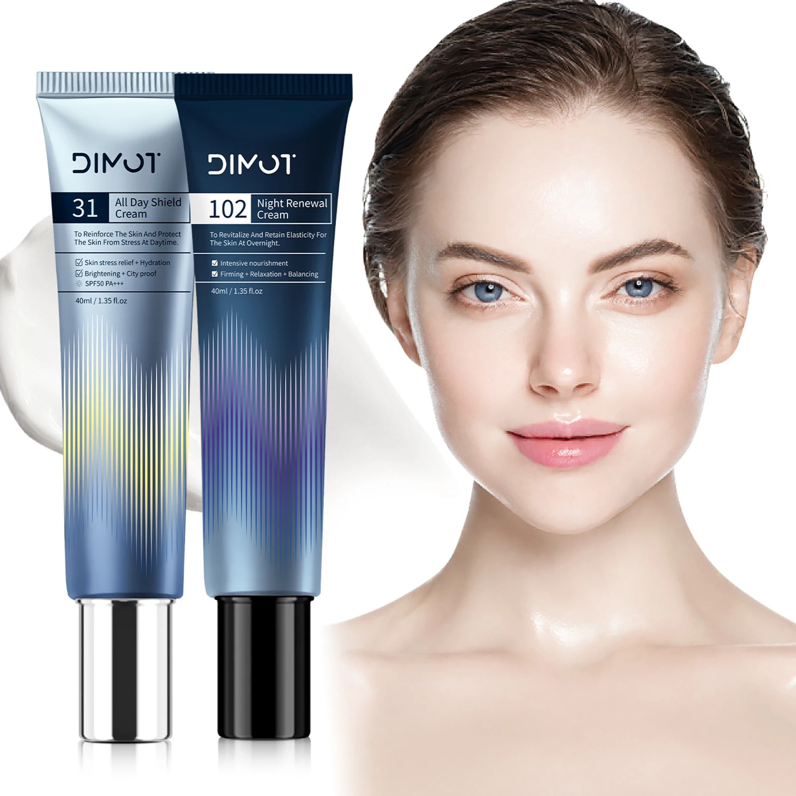 Tages- und Nacht-Gesichtscreme, nährend, straffend, Hautelastizität, Tageszeit, beruhigend, feuchtigkeitsspendend, aufhellend, Nachtkosmetik Image