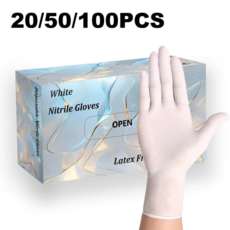 20/50/100PCS Weiße Nitril Handschuhe Mehrzweck Für Küche Bad Reinigung Waschen Wasserdichte Reinigung Werkzeuge Hause Zubehör Image