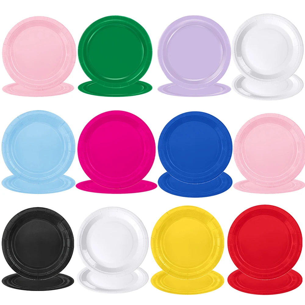 10 Stück 17,8 cm große Pappteller, 10 Farben, runde Einweg-Dessertteller, einfarbige Pappteller für Geburtstag, Hochzeit, Babyparty Image