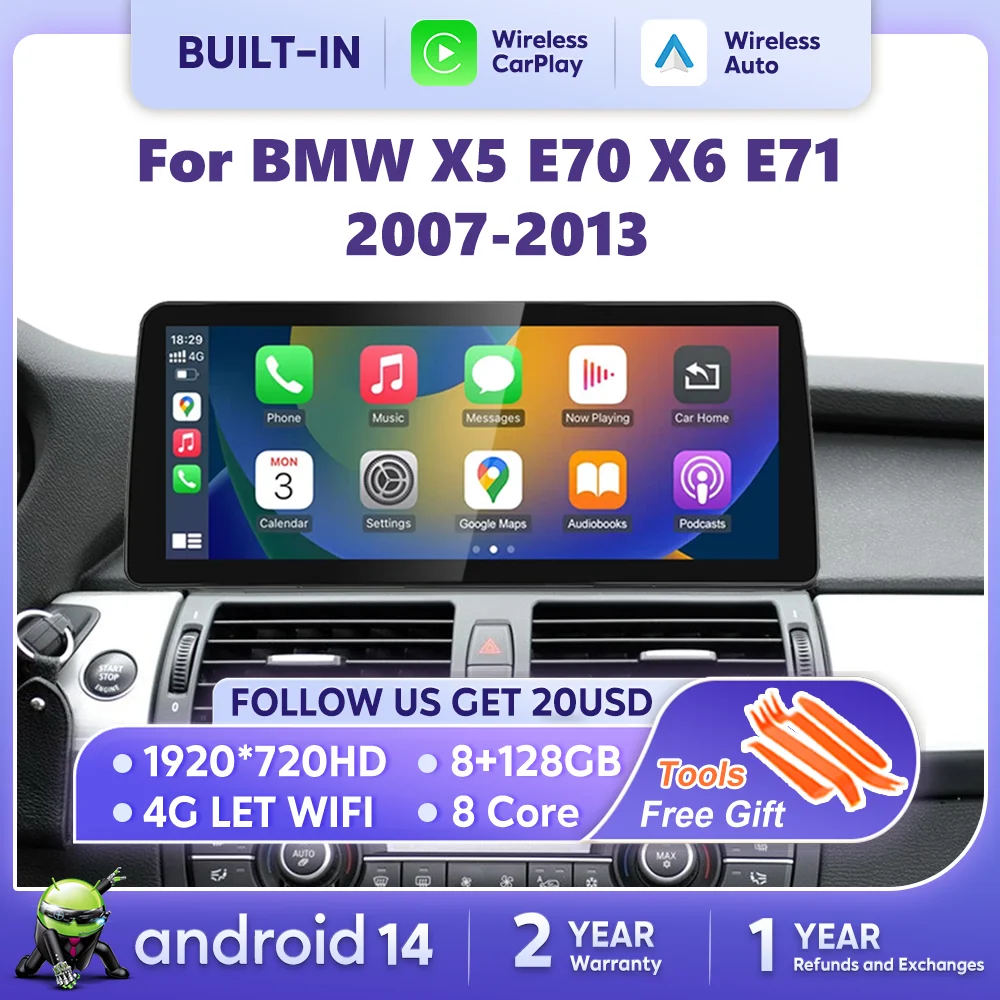 12,3-Zoll Android 14 Carplay für BMW X5 E70 X6 E71 2007-2013 Auto-Multimedia-DVD-Player Navigation Autoradio IPS-Touchscreen Image