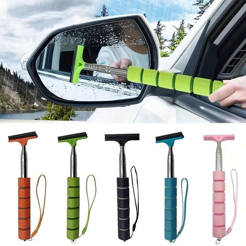 Hochwertiger ausziehbarer Autowischer aus Edelstahl in lebendiger Dopaminfarbe, Rückspiegelreiniger mit langem Griff aus Metall Image