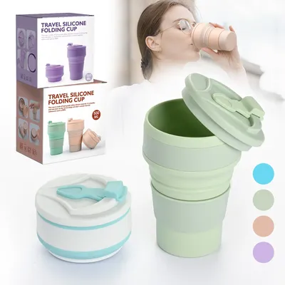 Folding Cups 500ml Food Grade Water Cup with lid Travel Silicone Retractable Coloured Portable Outdoor Coffee Hand travel climp
