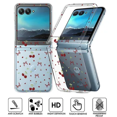 Cherry Bowknot Pattern Clear Folding Case For Motorola Razr 50 40 Ultra Razr40 Razr50 Transparent Shockproof Hard PC Phone Cover