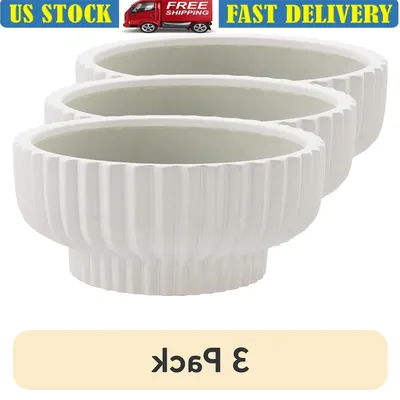 12" Round Ceramic Planter Set of 3 Weather Resistant Indoor Outdoor Plant Container with Drainage