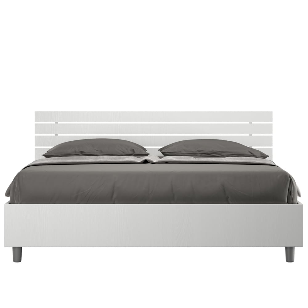 Lit coffre 160x190 tête de lit inclinée effet bois frêne blanc