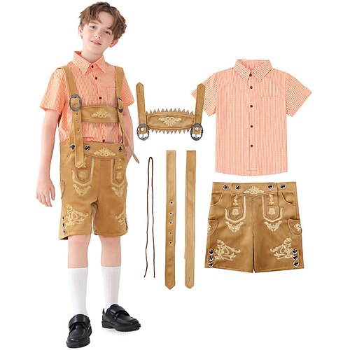Oktoberfest Outfits Lederhosen Hemd Dienstmädchen Bayerisch München Wiesn Jungen Karneval Bier Festival Stoff im traditionellen Stil Image