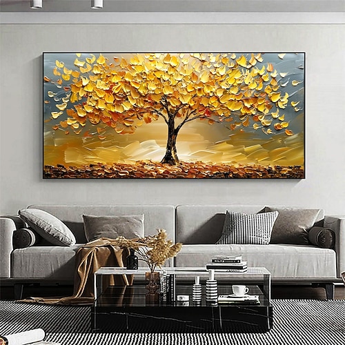 handgemachtes original goldenes Ölgemälde Baum des Lebens auf Leinwand abstrakte Baumlandschaft Wandkunst für Wohndekoration mit gespanntem Rahmen ohne Innenrahmen Gemälde Image