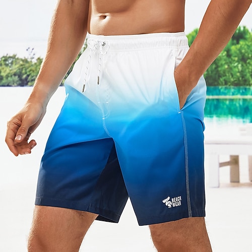 Herren Badehosen Badeshorts Boardshorts Farbverlauf Schnelltrocknend Atmungsaktiv Kordelzug Elastischer Bund Urlaub Strand Hawaiianisch Lässig Blau