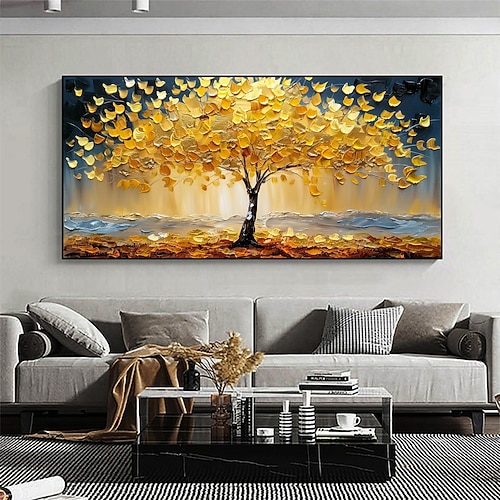 handgemachtes original goldenes Ölgemälde Baum des Lebens auf Leinwand abstrakte Baumlandschaft Wandkunst für Wohndekoration mit gespanntem Rahmen ohne Innenrahmen Gemälde Image