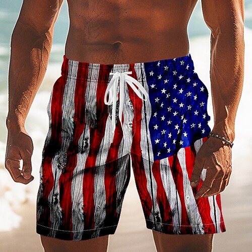 Tag der Unabhängigkeit Herren 250. Jahrestag des Unabhängigkeitstages der USA am 4. Juli US Flagge Patriotisch Badehosen Badeshorts Boardshorts Mittlere Taille Hawaiianisch Ferien Seitentaschen Image