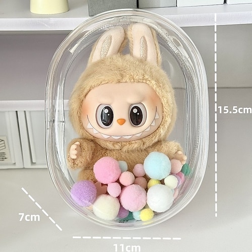 Schutztasche für Labubu für 17CM Puppe CryingBaby-Serie transparente PVC-Hülle für 17 CM Puppe Präsentationsbox für Labubu Crying Again Plüsch einfache Installation schütze deine Puppe Image