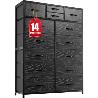 Tall Dresser for Bedroom with 14 Drawers, Large Fabric Dresser with Wood Top and Metal Frame for Closets, Living Room,Entryway