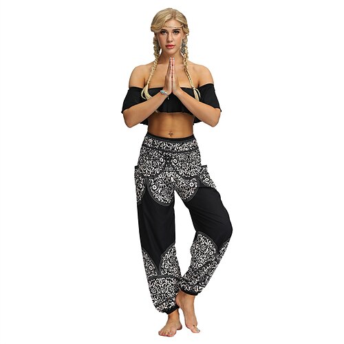 Retro Vintage Boho 1970er Haremshose Yoga-Hose Hippie Gesmokte Taillenbund Mandala Stammes Kostüm Damen Halloween Karneval Strandurlaub Retro-Mottoparty Festival Erwachsene Hose Image