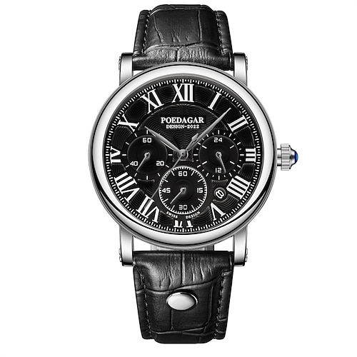 Klassische Herren-Quarzuhr – Chronographen-Stil, wasserdichtes Lederarmband, analoge Business-Casual-Armbanduhr Image