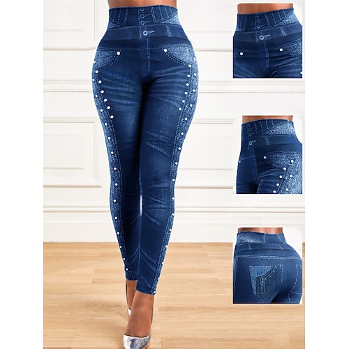 Damen Leggings Urlaub Streetwear Lässig Lang Hohe Taille Grafik Drucken Bequem Weich Dehnbar Outdoor Straße Blau Grau Sommer Schmale Passform Image
