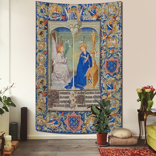 Mittelalterlicher Wandteppich Mittelalter Wandteppich Religiöse Kunst Großer Wandteppich Mural Dekor Fotohintergrund Zuhause Schlafzimmer Wohnzimmer Dekoration Die Verkündigung Image