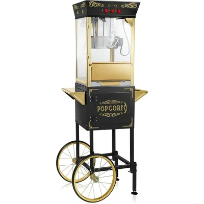 Movie Theater-Style Popcorn Machine Maker with Cart and 10-Ounce Kettle - Black, Vintage-Style
