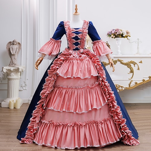 Vintage Rokoko Renaissance Maxi Kleid Normal Ein Hauch Prinzessin Braut Plissiert Gerüscht Prinzessin Rundhals Kostüm Damen Halloween Karneval Maskerade Leistung Party Halloween Erwachsene Ganzjahres Image