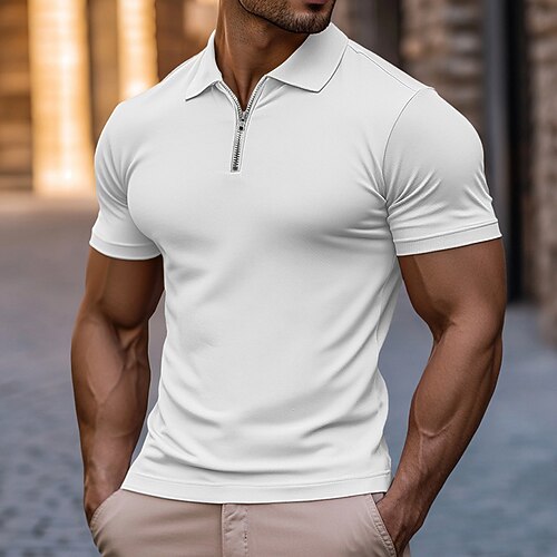 Herren Viertel-Reißverschluss-Poloshirt Golf Poloshirts Lässig Täglich Kurzarm Mode Basic Einfach Reißverschluss Sommer Frühling Sommer Schmale Passform Hellblau Weiß Rosa Königliches Blau Khaki Image