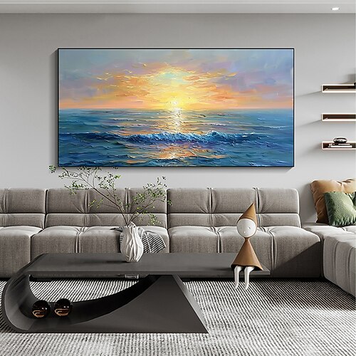 handgemachtes Original Sonnenuntergang Ozean Ölgemälde auf Leinwand abstrakte Meereslandschaft Wandkunst für Wohndekoration mit gespanntem Rahmen ohne Innenrahmen Gemälde Image