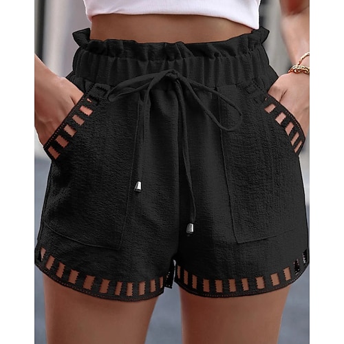Damen Kunstbaumwollleinen Shorts Stoffhosen Streetwear Lässig Kurz Natürliche Taille Einfach Tasche Elastisches Kordelzugdesign Bequem Außenbereich Outdoor Straße Magenta Dunkelbraun Schwarz Weiß Image