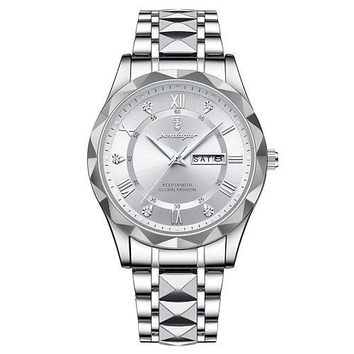 Luxus Herren Quarz Uhr wasserdicht Edelstahl leuchtendes Zifferblatt Business Kalender Armbanduhr