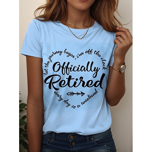 Damen T-Shirt Retired Graphic Letter Vintage Stylish Klassisch Kurzarm Crew Neck Regulär Tops Täglicher Wochenenddruck Schwarz Weiß Pink Blau Lila Sommer