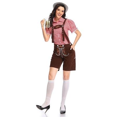 Karneval Oktoberfestbier Kostüm Outfits Lederhosen Hemd Bayerisch München Wiesn Damen Karneval Bier Festival Stoff im traditionellen Stil Image