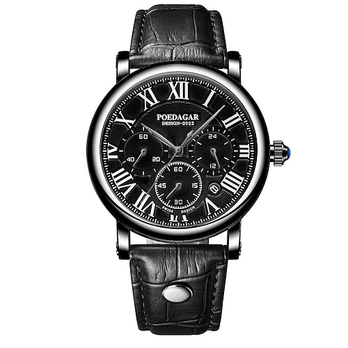 Klassische Herren-Quarzuhr – Chronographen-Stil, wasserdichtes Lederarmband, analoge Business-Casual-Armbanduhr Image