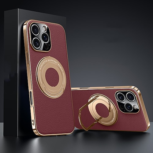 Handy Hülle Handyhüllen Für iPhone 16 15 14 Pro Max 13 Pro Max Rückseite Magnetische Adsorption Mit Ständer Unterstützt kabelloses Laden Stoßfest TPU PC PU-Leder Image