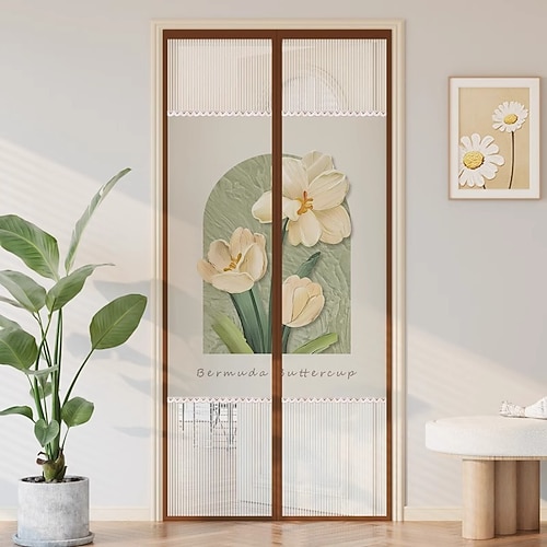 Blumen Magnetische Fliegengittertür schwerer Bildschirmtür-Mesh mit Magneten Privatsphäre Türvorhang mit Vollrahmenband automatische Schließung einfach zu installieren Image