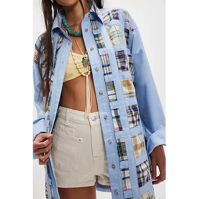 Mad For Madras Shirt at Free People in Chambray Blue, Size: Small