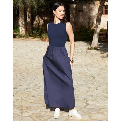 Threadbare Women's Navy Sleeveless Utility Jersey Poplin Mix Maxi Dress
