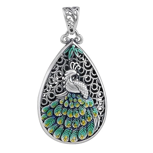THTHT 925 Sterling Silver Pendant for Women's Necklace, ï»¿Teardrop-Shaped Phoenix Peony Creative Vintage Sweater Chain Pendant