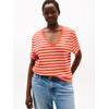 V-Shirt TOMMY HILFIGER CURVE "CRV SLIM CODY V-NK SS", Damen, Gr. 50, classic breton orange, ecu, Single Jersey, Obermaterial: 100% Baumwolle, gestreift, casual, slim fit, V-Ausschnitt, Kurzarm abgerundeter Saum, Shirts, in Großen Größen