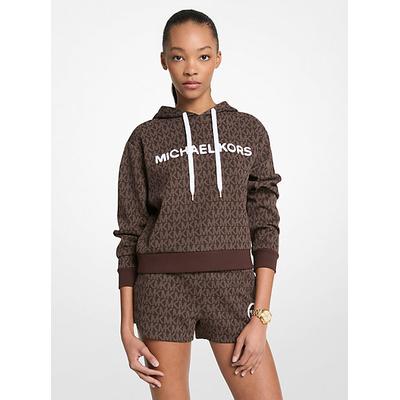 Michael Kors Signature Logo Cotton Blend Cropped Hoodie Brown S