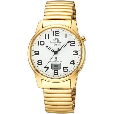 Funkuhr MASTER TIME, goldfarben, Armbanduhren, Herren, Quarzuhr, Armbanduhr, Herrenuhr, Edelstahlarmband, analog, digital Image