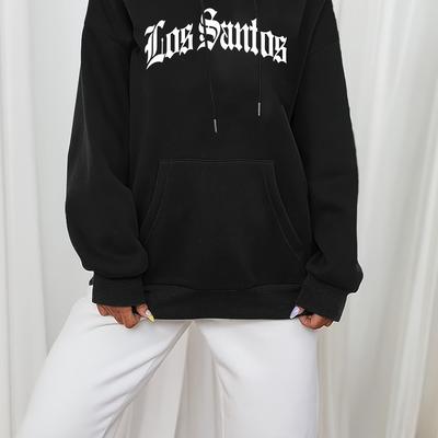 TEMU Chic Letter Print Hoodie For Women - Casual Oversized Pullover With Kangaroo Pocket, Polyester, Fall & Winter Image