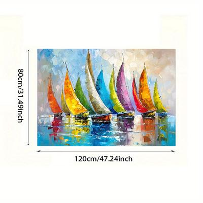 TEMU 1pc Vibrant Impressionistic Sailboat Canvas Art Print, 31.49x47.24in - Water Scene Wall Decor For Living Room & Bedroom Image