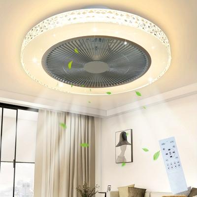 TEMU Ceiling Fan With Lighting And Remote Control, Quiet, 48.5 Cm Led Ceiling Light, Dimmable Fan, Timing Ceiling Light, Crystal Living Room Fan, Summer/winter For Bedroom, Dining Room Image