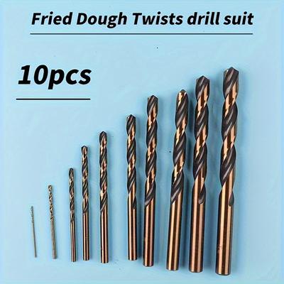TEMU 10pcs Cobalt Steel Twist Bits Set, 1-10mm Sizes, M43 Cobalt Carbide, Precision For Stainless Steel, Iron, Wood, Metal , Straight Shank Bits Image