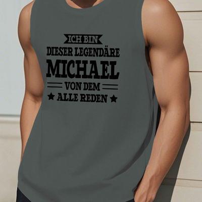 TEMU Men's Casual Sleeveless Vest With German Text & Geometric Print - Dark Green Summer Tank Top, Machine Washable Regular Fit Round Neck For Casual Attire, , Lightweight Clothing, , , Adult Clothing Image