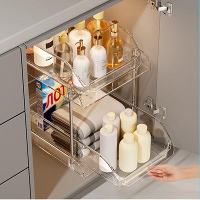 TEMU Multifunctional Double/three-tier Pull-out Storage Box - Transparent Organizer, Suitable For Bathroom Cabinets, Under-sink Shelves, And Dressing Tables Image
