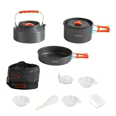 TEMU 3pcs Camping Cookware Set, Outdoor Aluminum Including Kettle, Pot, And Utensils For Travel, Hiking, Picnics, And Barbecues. Image