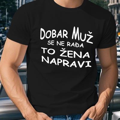 "TEMU Men' Croatian Graphic T-shirt - "dobar Muž" Print, Casual Short Sleeve Summer Top, Machine Washable, Round Neck, Regular Fit, Everyday Clothing | Text Design | Durable Casualwear" Image