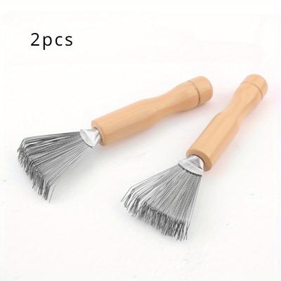 TEMU 2pcs Wooden Handle Hair Brush Cleaner Tool, Iron Comb Cleaning Brush With Metal Wire Rake, Mini Hair And Dirt Remover For Home And Salon Use, Salon Janitorial Supplies | | Wooden Grip Brush Image