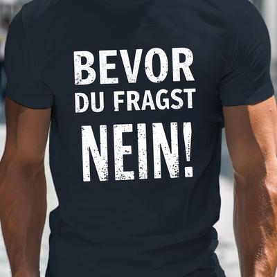 "TEMU Men's Rugged Distressed "before You Ask No" Print Crew Neck T-shirt - Lightweight Summer Casual Tee With Geometric Pattern, Regular Fit, Machine Washable, Tee Shirts" Image