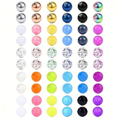 TEMU 60pcs 14g 5mm/8mm Colorful Screw Balls, Piercing Replacement Balls, Stainless Steel, Screw Balls Piercing Barbell For Ear Lip Nose Septum Tongue Belly Piercing Image